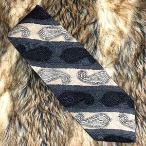 Prima Italy Black Old Gold Paisley Stripe 100% Silk Tie